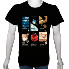 Unisex T-shirt Siyah 'Uzay/Uydular1' Baskılı