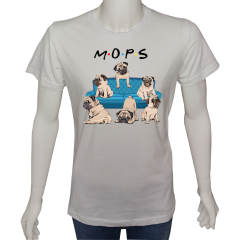 Unisex T-shirt Beyaz 'Hayvanlar / Köpek Pug1' Baskılı