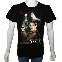 Unisex T-shirt Siyah 'Ünlüler / Nicola Tesla2' Baskılı
