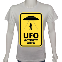 Unisex T-shirt Beyaz 'Uzay/Ufo aktivite alanı' Baskılı