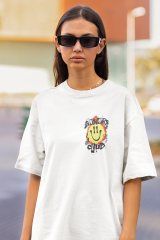 Oversize Unisex T-shirt Beyaz 'Sinners Club' Baskılı