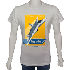 Unisex T-shirt Beyaz 'Uçak / SU57' Baskılı