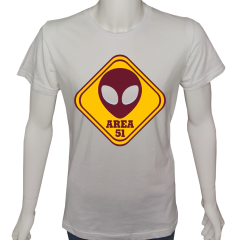 Unisex T-shirt Beyaz 'Uzay/51.Bölge' Baskılı