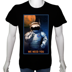 Unisex T-shirt Siyah 'Uzay/Astronot3' 2Baskılı