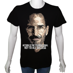 Unisex T-shirt Siyah 'Ünlüler / Steve Jobs1' Baskılı