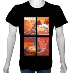 Unisex T-shirt Siyah 'Uçak&Uzay / Mars-ı işgal et2' 2Baskılı