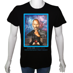 Unisex T-shirt Siyah 'Ünlüler / Steve Jobs2' Baskılı