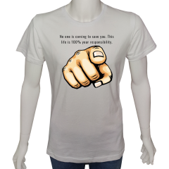 Unisex T-shirt Beyaz 'PopArt / Sorumluluk' Baskılı