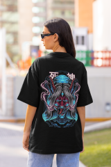 Oversize Unisex T-shirt Siyah 'Horned Devil' Baskılı