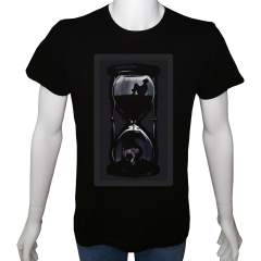 Unisex T-shirt Siyah 'PopArt / Kum Saati' Baskılı