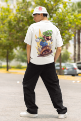 Oversize Unisex T-shirt Beyaz 'Super Mario3' Baskılı