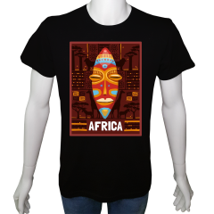 Unisex T-shirt Siyah 'Antik Kültürler / Afrika Yerlileri1' Baskılı