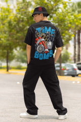 Oversize Unisex T-shirt Siyah 'Time Bomb' Baskılı