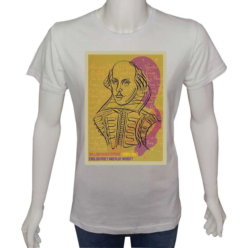 Unisex T-shirt Beyaz 'Ünlüler / Shakespeare2' Baskılı