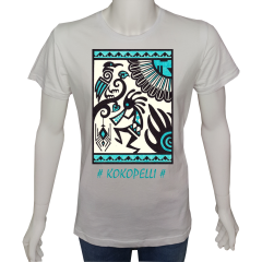 Unisex T-shirt Beyaz 'Antik Kültürler / Kokopelli1' Baskılı