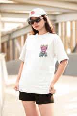 Oversize Unisex T-shirt Beyaz 'Bazy Money' Baskılı