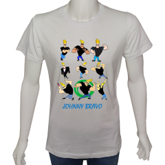 Unisex T-shirt Beyaz 'Çizgi Film&Roman / Johnny Bravo1' Baskılı
