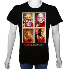 Unisex T-shirt Siyah 'Ünlüler / Dalai Lama' Baskılı