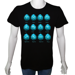 Unisex T-shirt Siyah 'Burçlar / Burçlar12' Baskılı