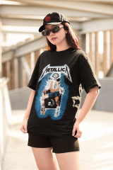 Oversize Unisex T-shirt Siyah 'Metallica' Baskılı