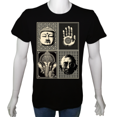 Unisex T-shirt Siyah 'Din&İnanç / Budizm1' Baskılı