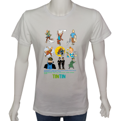 Unisex T-shirt Beyaz 'Çizgi Film&Roman / TinTin1' Baskılı