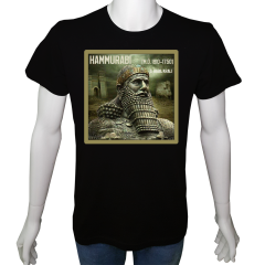 Unisex T-shirt Siyah 'Antik Kültürler / Hammurabi1' Baskılı