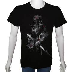 Unisex T-shirt Siyah 'Havalı Siyah / Samuray' Baskılı