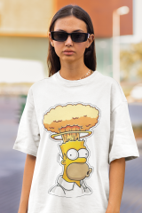 Oversize Unisex T-shirt Beyaz 'Homer Simpson1' Baskılı