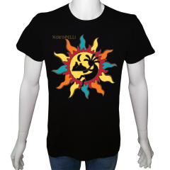 Unisex T-shirt Siyah 'Antik Kültürler / Kokopelli3' Baskılı