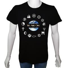 Unisex T-shirt Siyah 'Din&İnanç / Hepimiz biriz' Baskılı