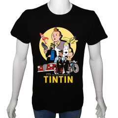 Unisex T-shirt Siyah 'Çizgi Film&Roman / TinTin2' Baskılı