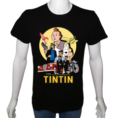 Unisex T-shirt Siyah 'Çizgi Film&Roman / TinTin2' Baskılı