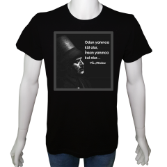 Unisex T-shirt Siyah 'Din&İnanç / Mevlana1' Baskılı