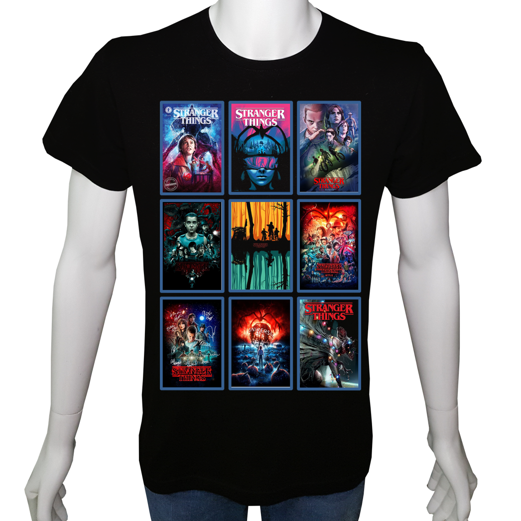 Unisex T-shirt Siyah 'Sinema&Dizi/StrangerThings1' 2Baskılı