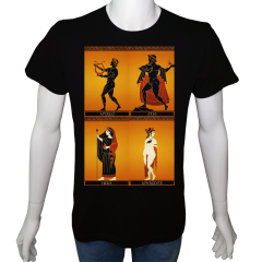 Unisex T-shirt Siyah 'Antik Kültürler / Antik Yunan3' Baskılı