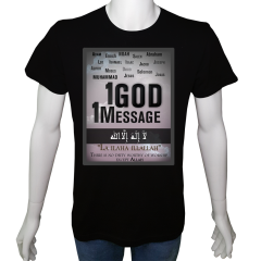 Unisex T-shirt Siyah 'Din&İnanç / Tek Tanrı tek mesaj' Baskılı
