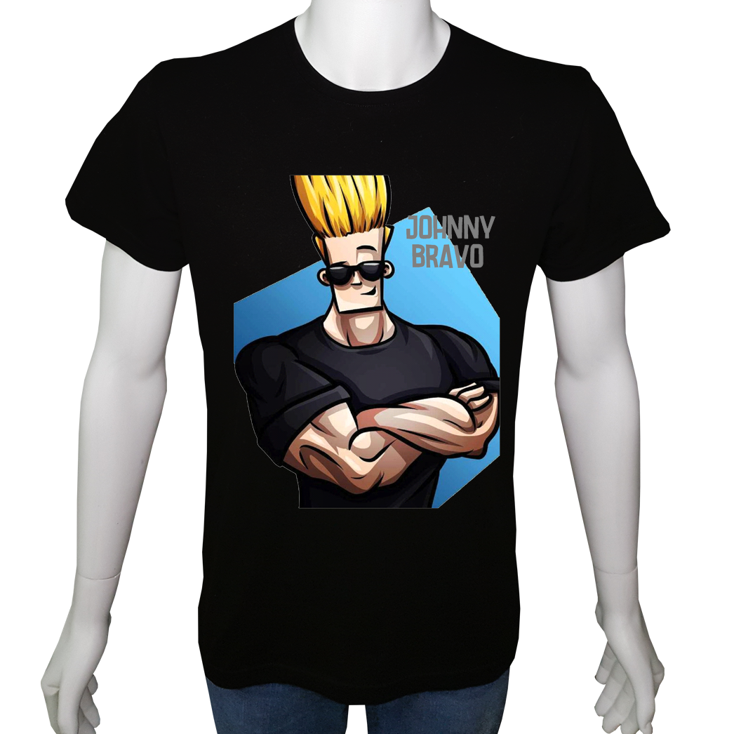 Unisex T-shirt Siyah 'Çizgi Film&Roman / Johnny Bravo2' Baskılı