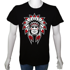 Unisex T-shirt Siyah 'Antik Kültürler / K.Amerika Yerlileri4' Baskılı