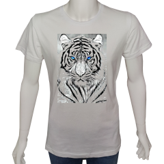 Unisex T-shirt Beyaz 'Serin Beyaz / Kaplan' Baskılı
