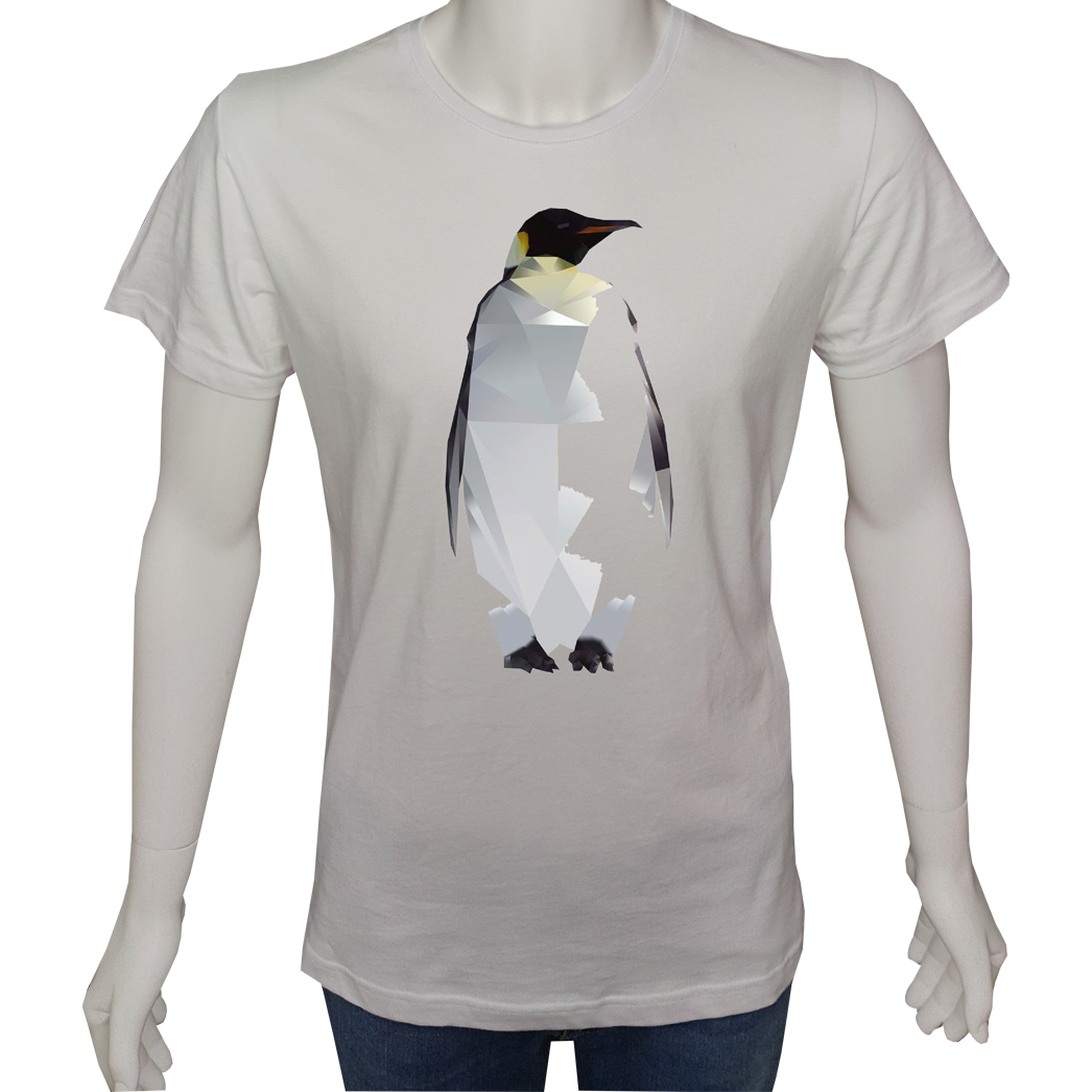 Unisex T-shirt Beyaz 'Serin Beyaz / Penguen' Baskılı