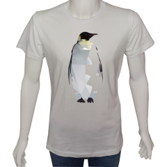 Unisex T-shirt Beyaz 'Serin Beyaz / Penguen' Baskılı