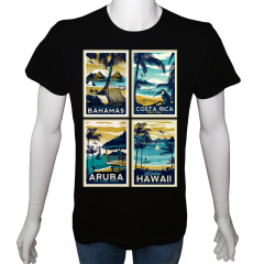 Unisex T-shirt Siyah 'Ülke&Şehir / Okyanus Adaları1' Baskılı