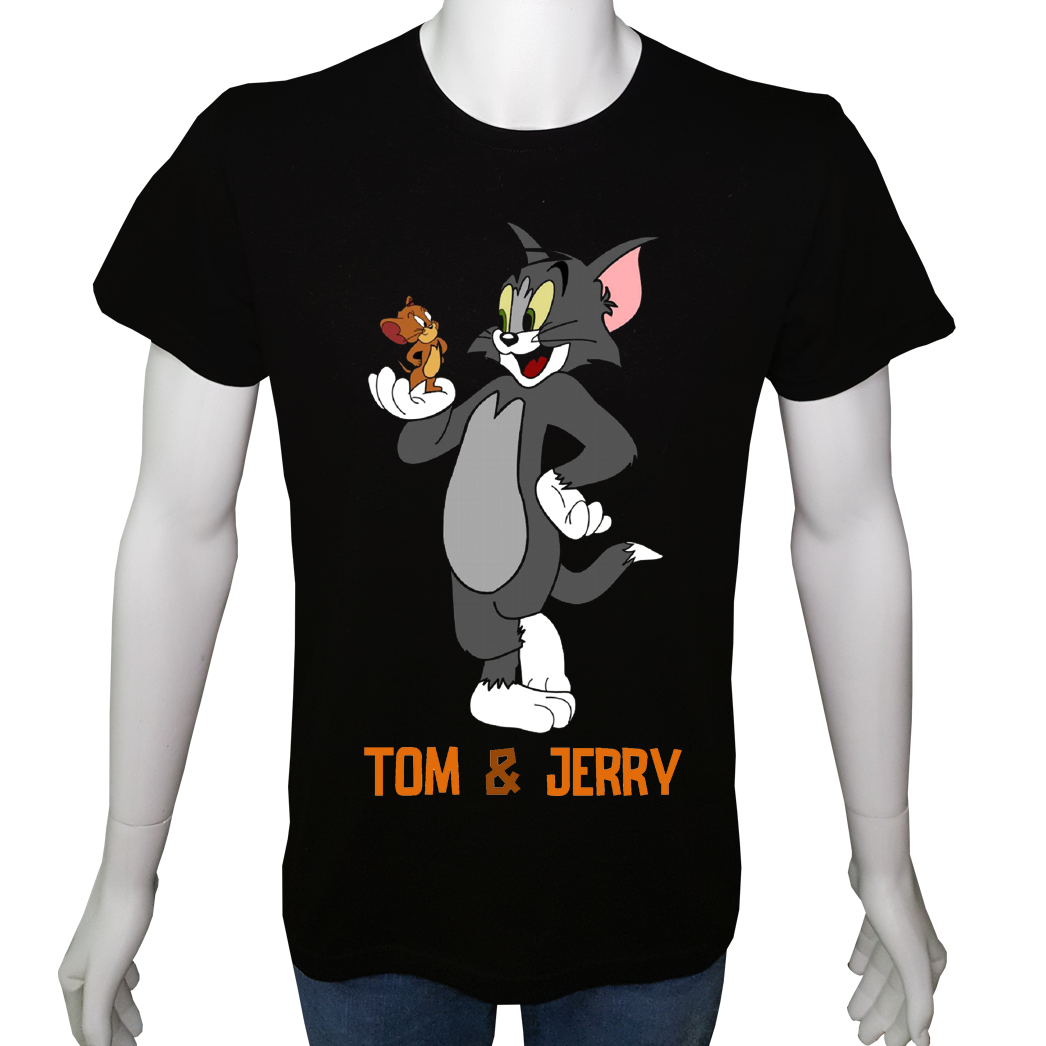 Unisex T-shirt Siyah 'Çizgi Film&Roman / Tom&Jerry' Baskılı