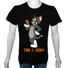 Unisex T-shirt Siyah 'Çizgi Film&Roman / Tom&Jerry' Baskılı