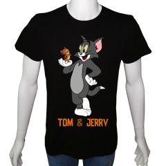 Unisex T-shirt Siyah 'Çizgi Film&Roman / Tom&Jerry' Baskılı