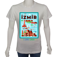 Unisex T-shirt Beyaz 'Ülke&Şehir / İzmir2' Baskılı
