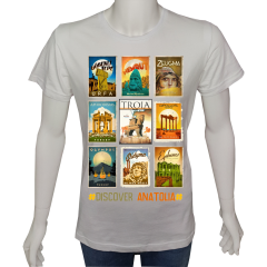 Unisex T-shirt Beyaz 'Ülke&Şehir / Anadolu2' Baskılı