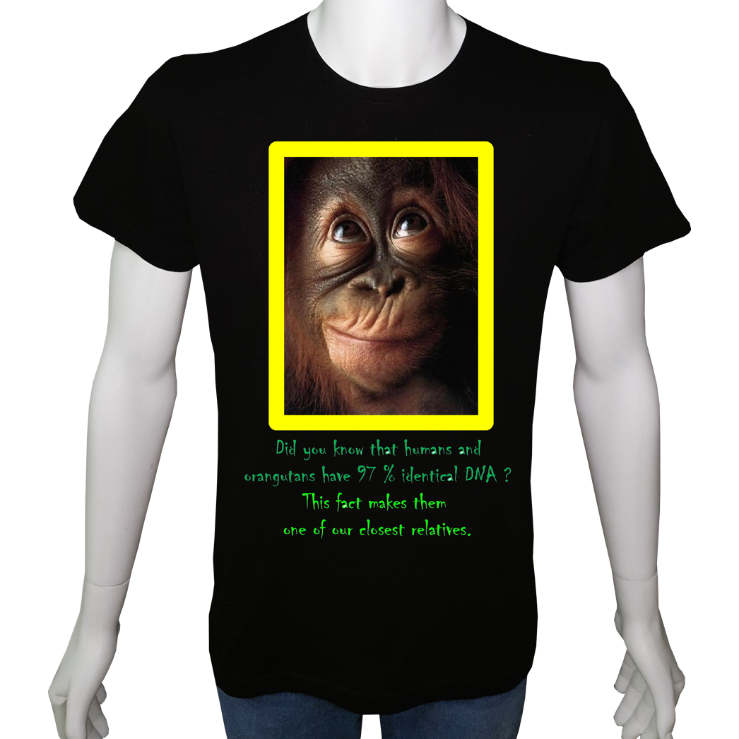 Unisex T-shirt Siyah 'Doğa&Çevre / Orangutan1' Baskılı