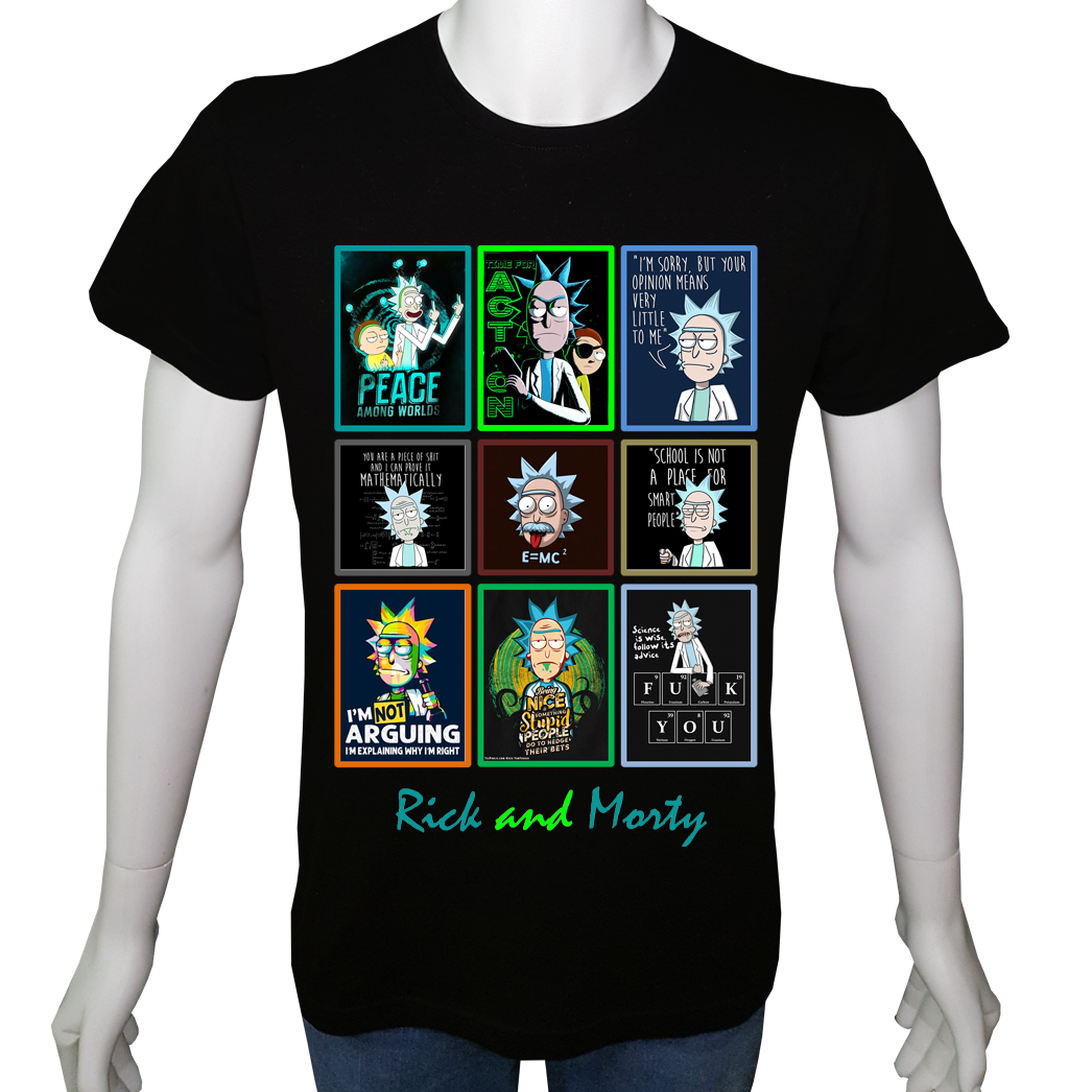 Unisex T-shirt Siyah 'Sinema&Dizi/Rick&Morty1' 2Baskılı